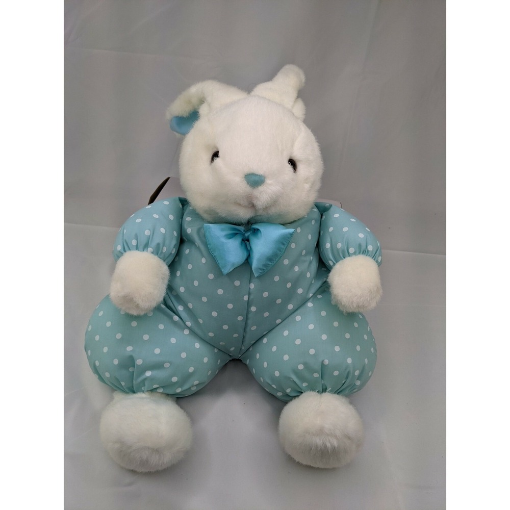 Russ White Rabbit Plush 18 Inch Blue Dots Body Stuffed Animal Toy Hess's